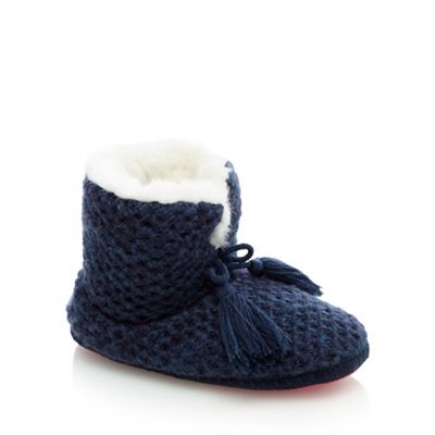 Iris & Edie Navy blue short knit slipper boots
